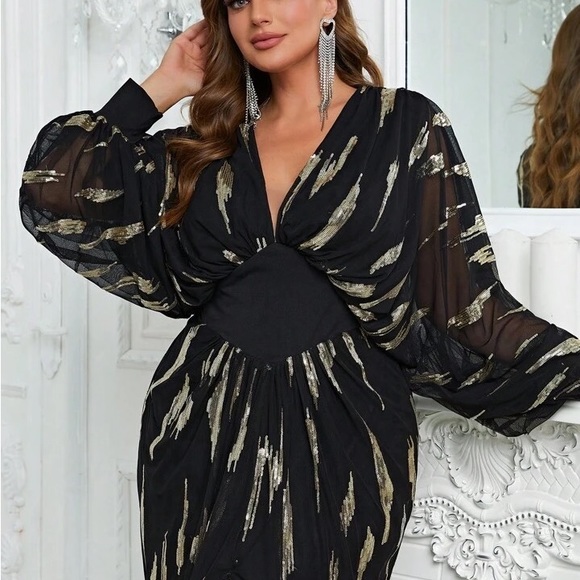 Plus size Black Gold Metallic party formal evening holidays dress - Picture 3 of 10